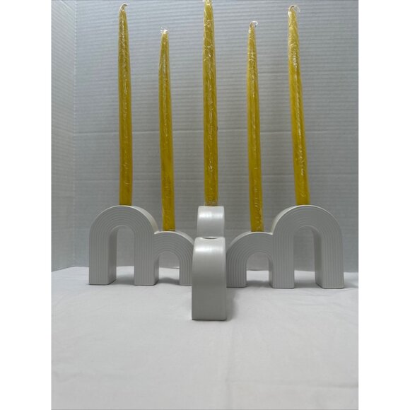 White Ceramic Double Arch Taper Candle Holder Set of 3 - Picture 1 of 11